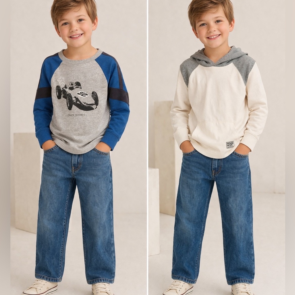NWT Oshkosh jeans and 2 long sleeve tees Size 5